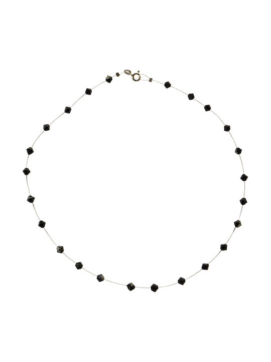 Colier JT argintiu autentic cu pandantiv negru Swarovski