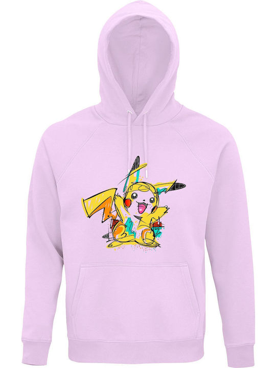 Kids Sweatshirt with Hood and Pockets Creamy Pink Pikachu Picasso Piccaschu