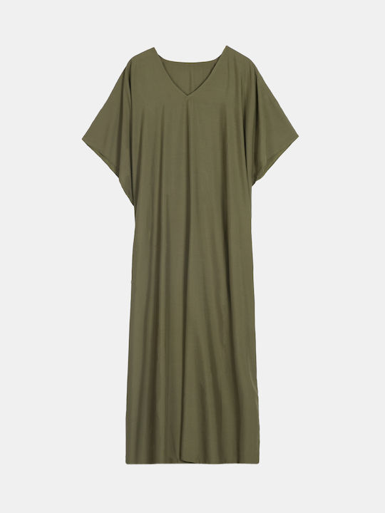 Damenkleid V-Ausschnitt Khaki