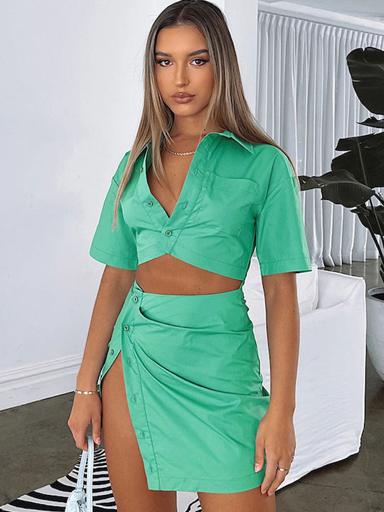 Mini Dress with Cropped Effect Green