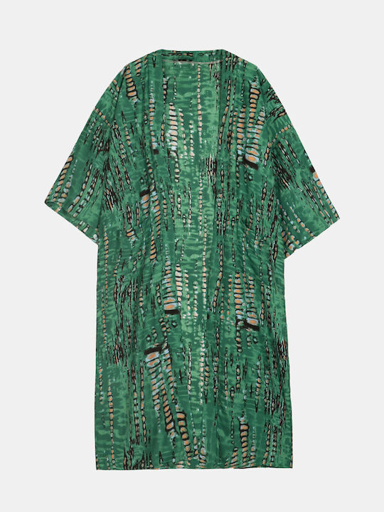 Women's Short Sleeve Green Kimono