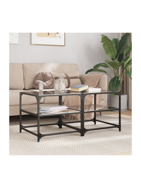 Square Glass Black Side Table M50xD50xH45cm