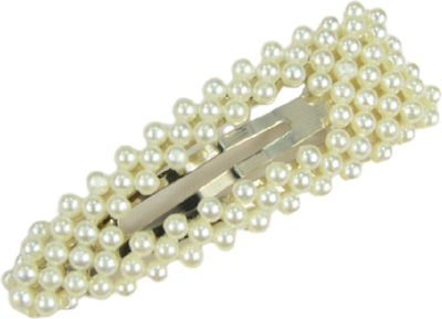 Metal Hair Clip White Pearls White