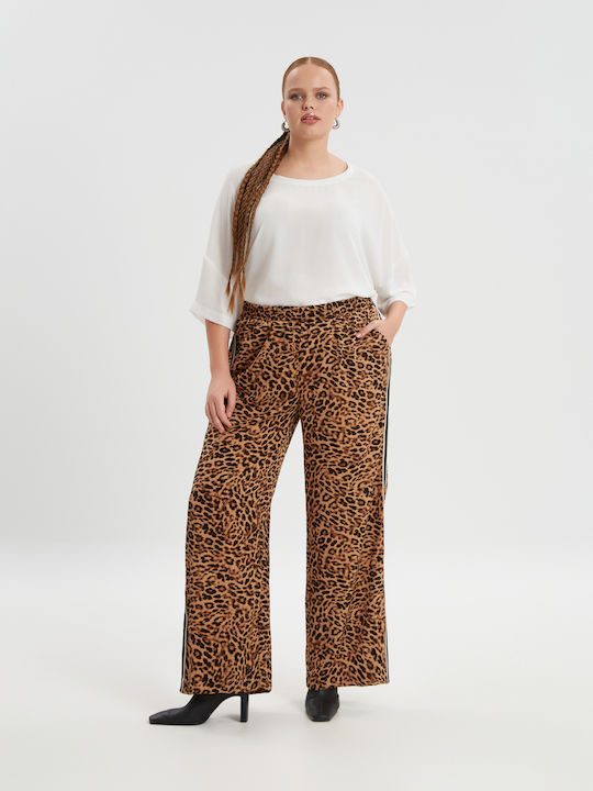 Mat Fashion Damen Krepp Palazzo-Hose mit Gummizug Leopard Leopard