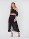 Asymmetrical Black Top and Skirt Set