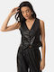 Sleeveless Black Faux Leather Vest Black