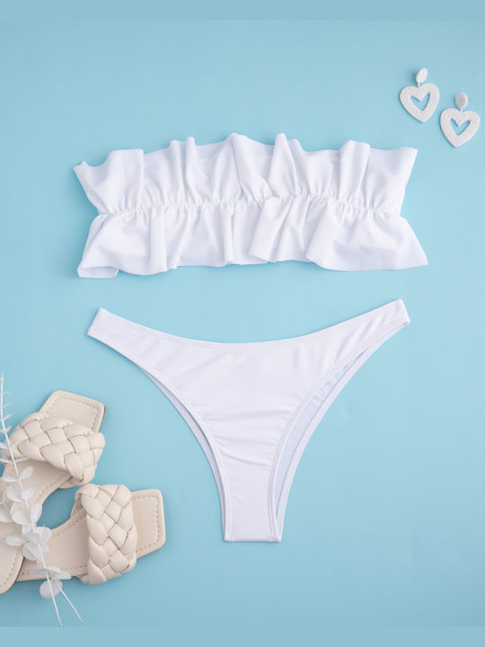 Set Bikini Alb Fără Bretele