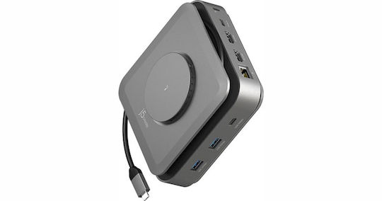 J5create Dock / USB-C Docking Station mit HDMI 4K PD Ethernet und Verbindung 2 Monitore Gray (JCD3199-N)