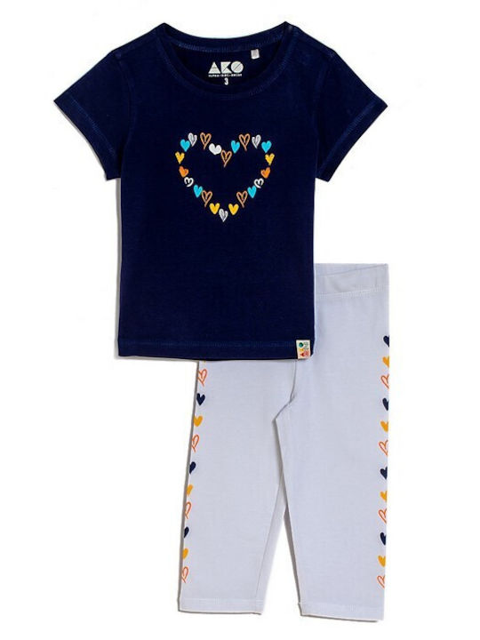 Ako Kids Set with Leggings Summer 2pcs Blue Hearts