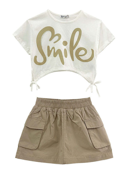 Ustyle Kids Set with Skirt Summer 2pcs Beige