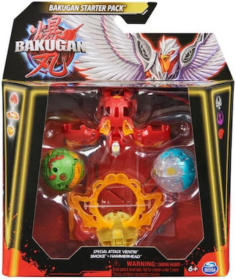 Spin Master Jucărie Miniatură Bakugan Pachet Starter - Atac Special Ventri/fum/ciocan Roșu pentru 6+ Ani