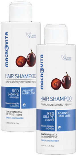 Macrovita Against Hair Loss Red Grape & Ginger Σαμπουάν κατά της Τριχόπτωσης για Όλους τους Τύπους Μαλλιών 2x200ml