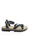 Fantasy Sandals Leather Women's Flat Sandals with Strap Black/Beige Bottom