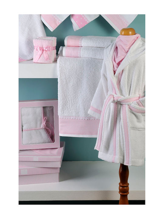 Down Town Home Παιδικό Μπουρνούζι White/pink με Κουκούλα Down Town Home Παιδικό Μπουρνούζι White/pink με Κουκούλα