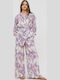 Damen Stoff Hose Blumen Pink