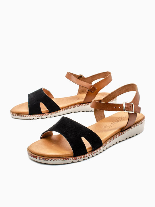 Leder Flache Sandalen für Damen Anatomisch in Schwarz Farbe