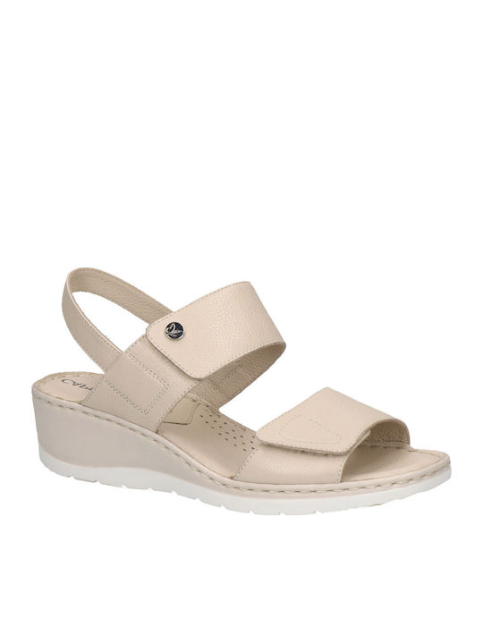 Leather Women's Flat Sandals Anatomic in Beige Color
