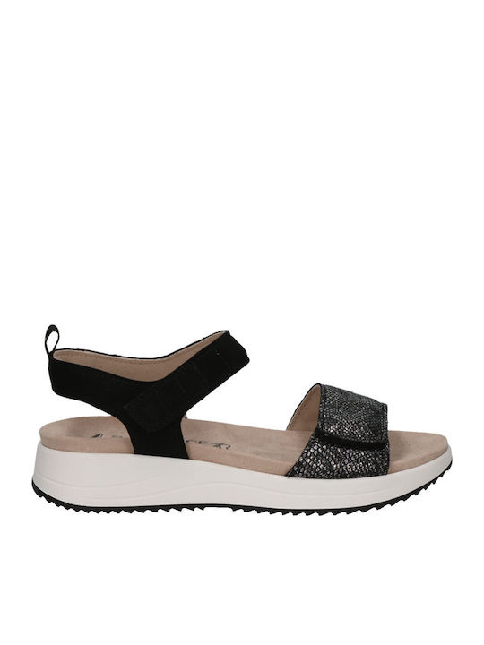Leather Women's Flat Sandals Anatomic in Black Color