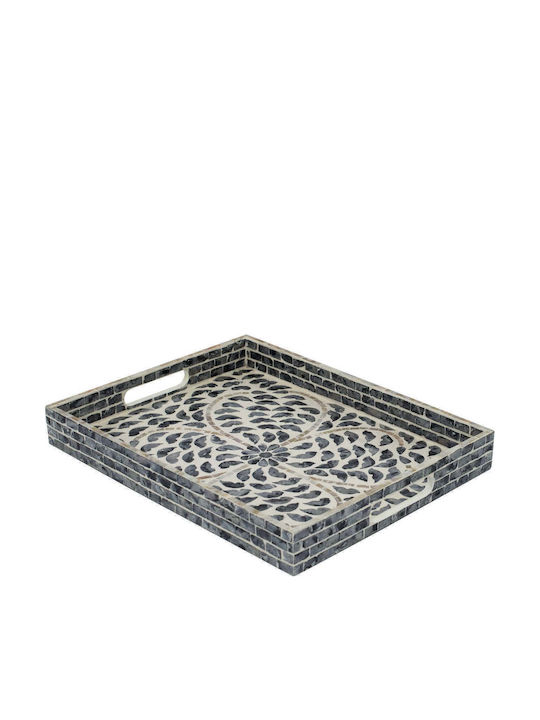 Artekko Ivory Decorative Tray Mdf Capiz Black and White 38x30x4.5 Cm 38cm X 30cm X 4.5cm