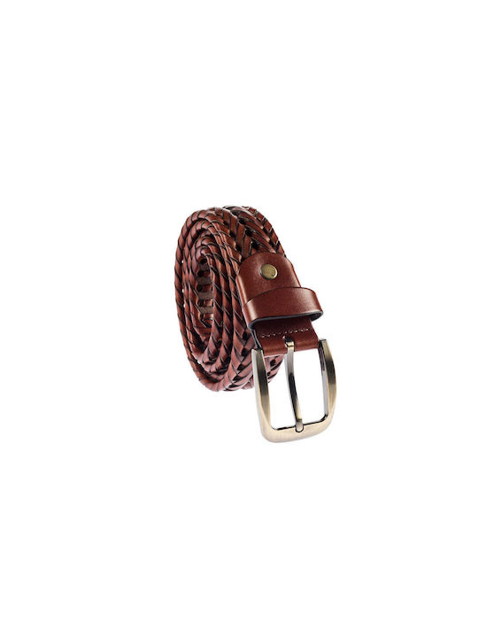 Senior Men's Knitted Leather Wide Belt Brown