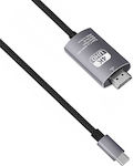 De Tech Braided Cable HDMI male - USB-C male 2m Gray