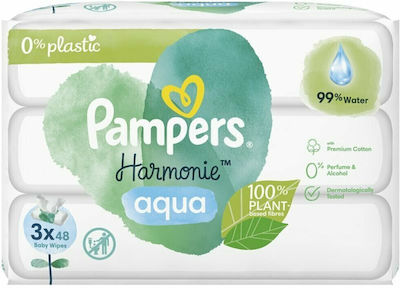 Pampers Harmonie Aqua Baby Wipes with 99% Water, without Alcohol & Fragrance 3x48pcs