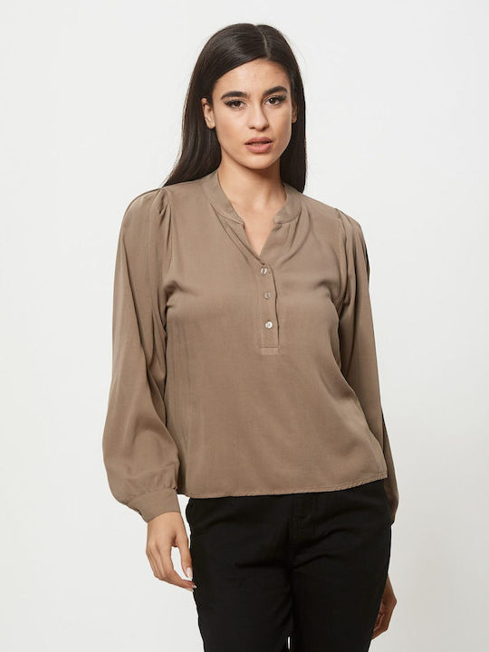 Lipsy London Damen Bluse Langärmelig Beige