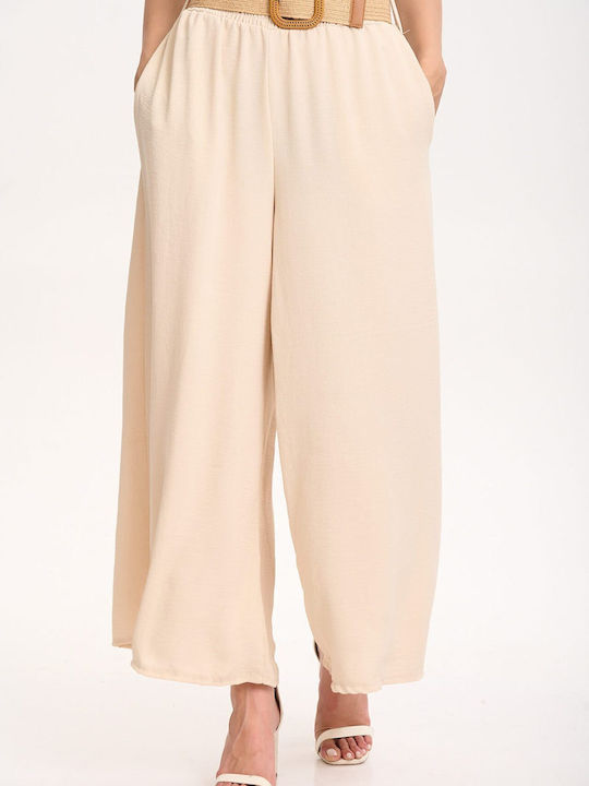 Dress Up Women's Fabric Trousers Beige