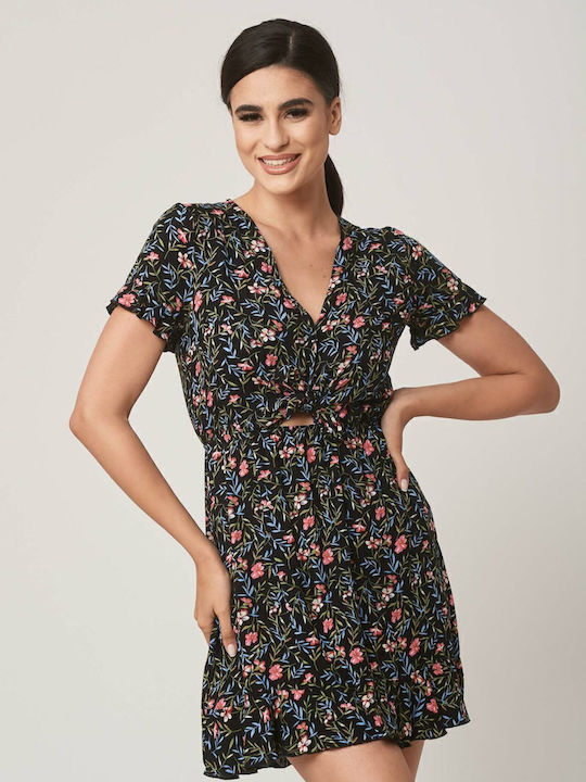Rochie Mini Cu Volane Imprimeu Negru