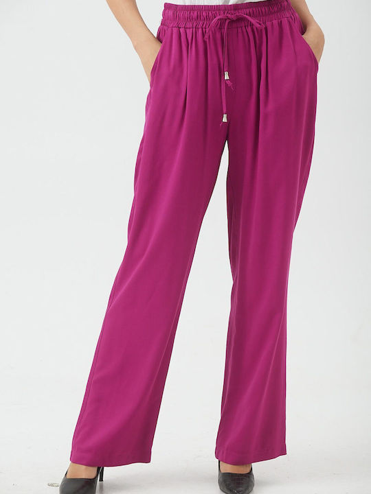 Kannelis Damen Stoff Palazzo-Hose Fuchsia