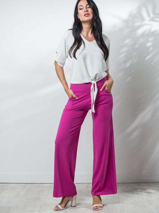 Boutique Women's High-waisted Fabric Trousers Bell Fuchsia