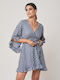 Rochie Mini Wrap-Around Cu Volane Albastră