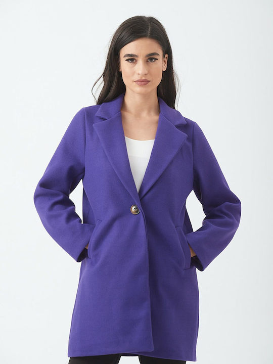 Ths-Fashion Women's Short Half Coat with Buttons Purple