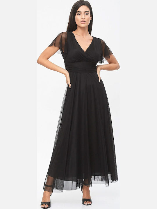Comfuzio Maxi Abendkleid Wickel Black