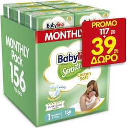 Babylino Ανοιχτές Πάνες Sensitive Μηνιαίο Πακέτο No1 (2-5kg) Babylino (117τεμ) +39τεμ Δώρο