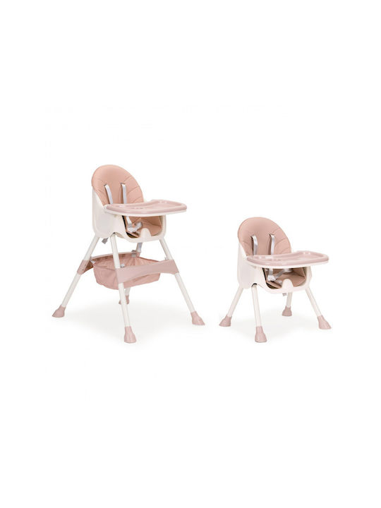 Ecotoys Scaun Înalt De Masă Bebe 2 În 1 Cu Înălțime Reglabilă Roz HC-823-Roz
