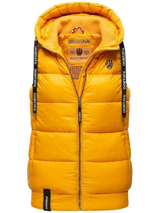 Navahoo Women's Short Puffer Jacket for Winter with Hood Yellow