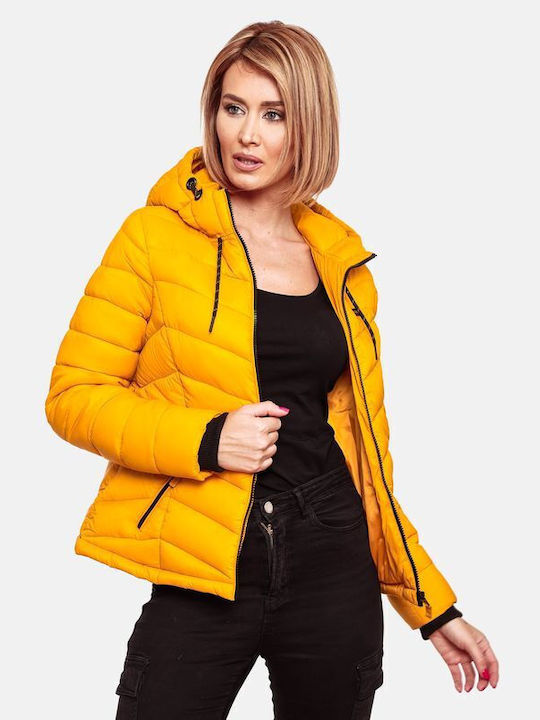 Navahoo Kuala Women's Short Puffer Jacket for Winter with Hood Yellow