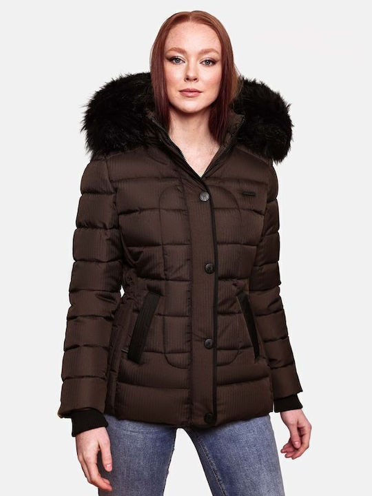 Marikoo Women's Short Lifestyle Jacket for Winter with Hood Chocolate