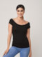 Women's Blouse with Boat Neckline Black