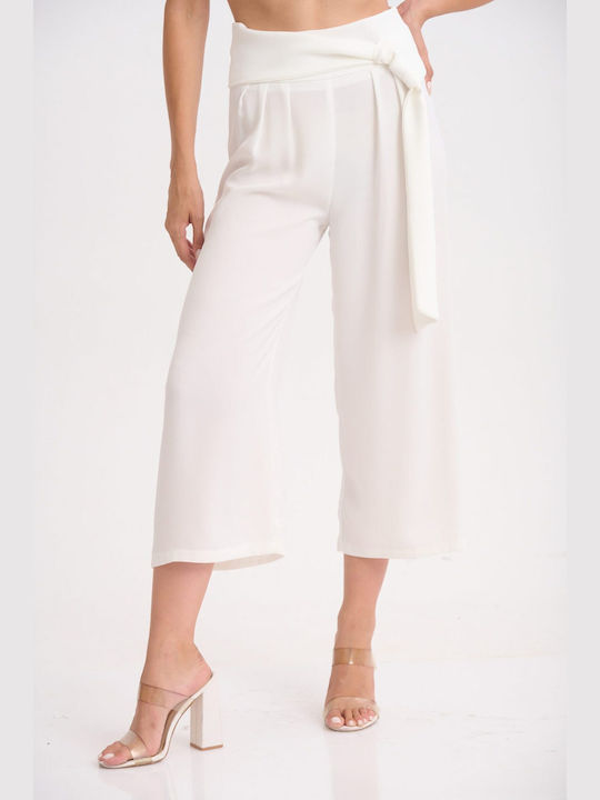 Ths-Fashion Women's Crepe Capri Trousers White