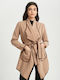 Damen Beige Mantel mit Gürtel