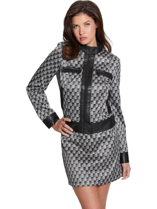 Guess Women's Short Lifestyle Artificial Leather Jacket for Winter Black  W4YL14WFJ02-P9ZA