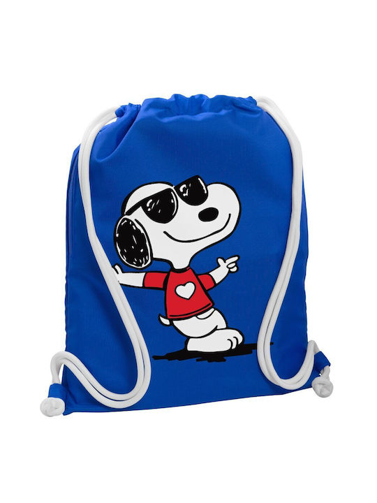 Rucsac Snoopy inimă Gymbag cu buzunar albastru 40x48cm și șireturi groase