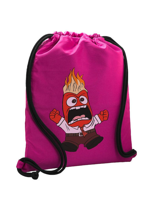 Rucsac cu snur Inside Out Anger, geantă de sport cu buzunar roz, 40x48cm și șnururi groase