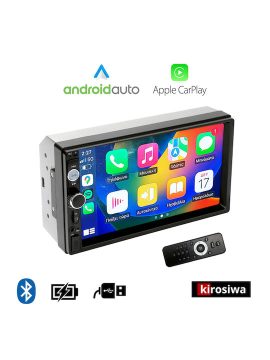 Kirosiwa Car Audio System 2DIN (Bluetooth/USB/AUX/WiFi/GPS/Apple-Carplay/Android-Auto) with Touch Screen 7"