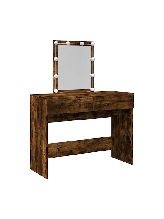 Wooden Makeup Dressing Table Smoky Oak with Mirror 100x40x130cm