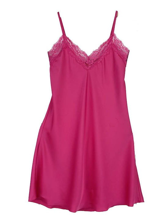 Damen Satin-Nachthemd Kurz Verstellbare Träger Slim Fit Fuchsia