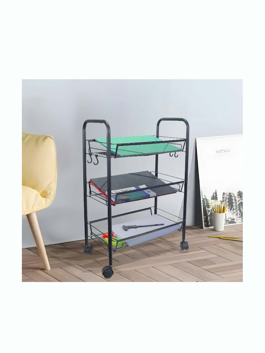 Uncle George Kitchen Trolley Metallic 3 Tiers Black 44x25x65cm