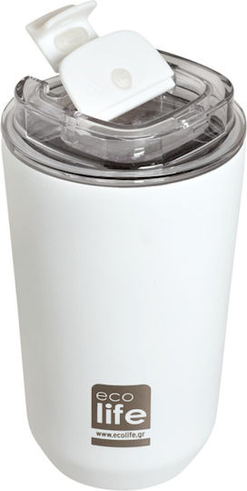 Ecolife Coffee Cup Glass Thermos Stainless Steel BPA Free 360ml White